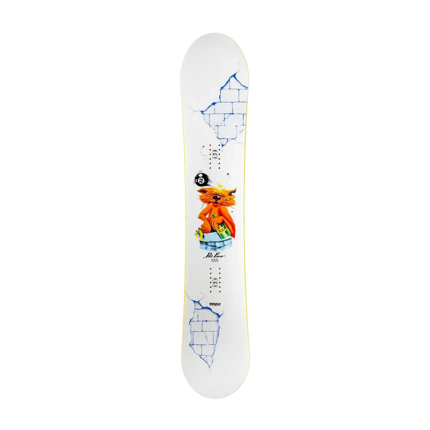 Snowboard, blanc, mur en ruine, illustration de renard, design graphique