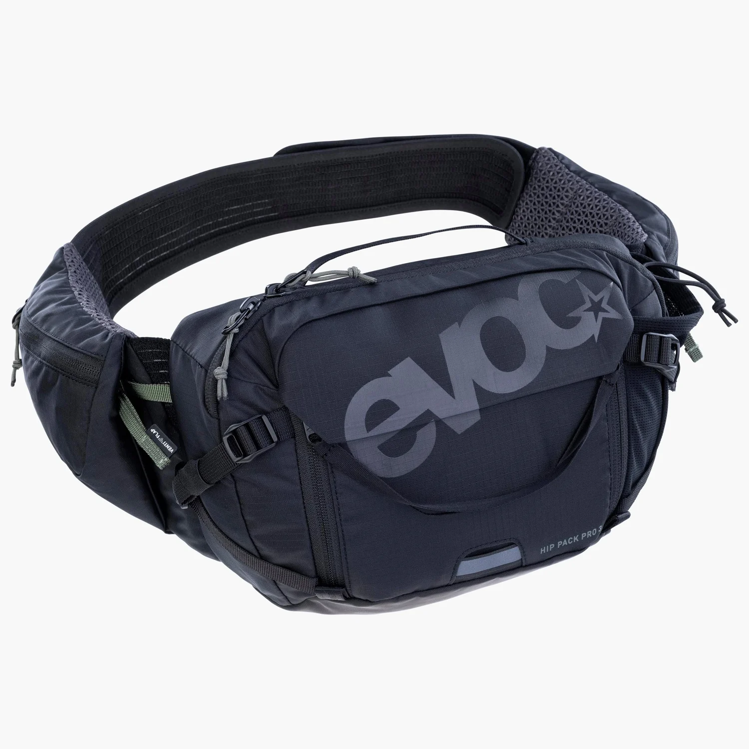 Sac banane, noir, en tissu, compartiments à fermeture éclair, ceinture réglable