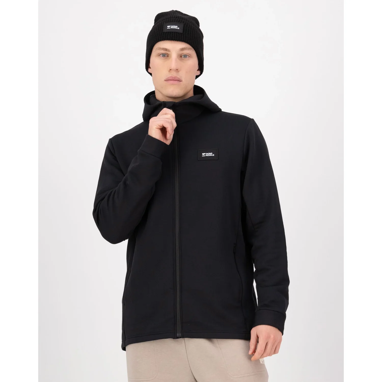 Kapuzenjacke, Schwarz, Reißverschluss, Langarm, Sweatstoff