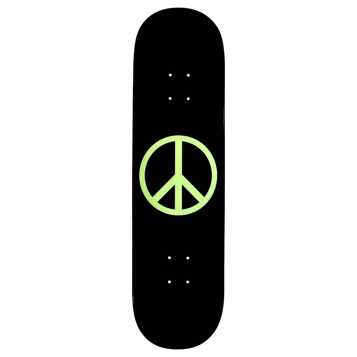 Glow in the Dark Peace BLK 8.5 skateboard, planche, noir, symbole de la paix, vert fluo, skateboard, planche, noir, symbole de la paix, longboard