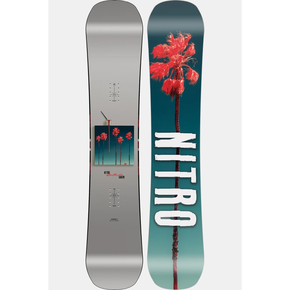 Mini Thrills Youth Snowboard, Twin-tip, Palm-tree, Roter Akzent, Graphic Deck, snowboard, grafik, palme, verlauf, decked-logo