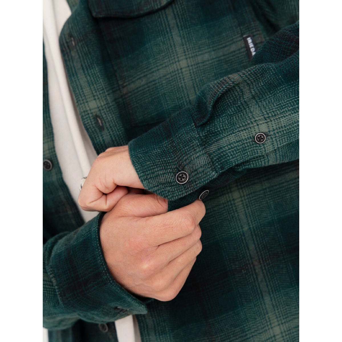 Rosomako Flannel Shirt Chemise en flanelle, chemise à carreaux, verte, patte de boutonnage, bouton aux poignets