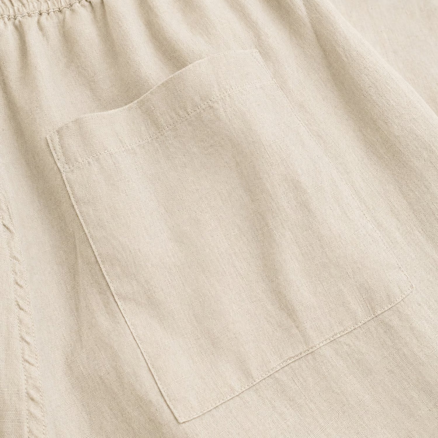 Hemd, Beige, Kragenlos, Brusttasche, Stofftextur