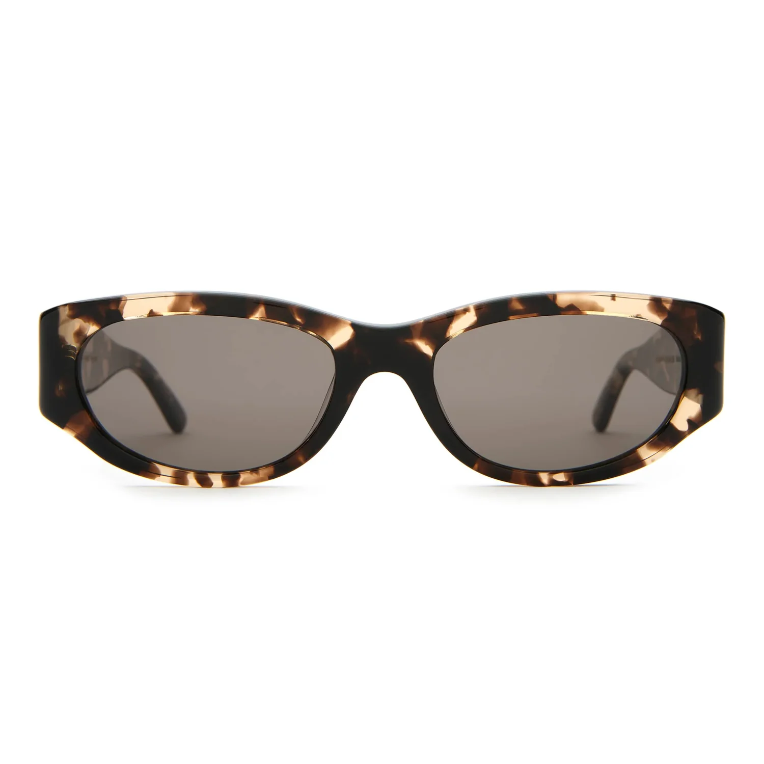 Sonnenbrille, Kunststoffgestell, Schildpattmuster, dunkle Gläser, schmale Fassung
