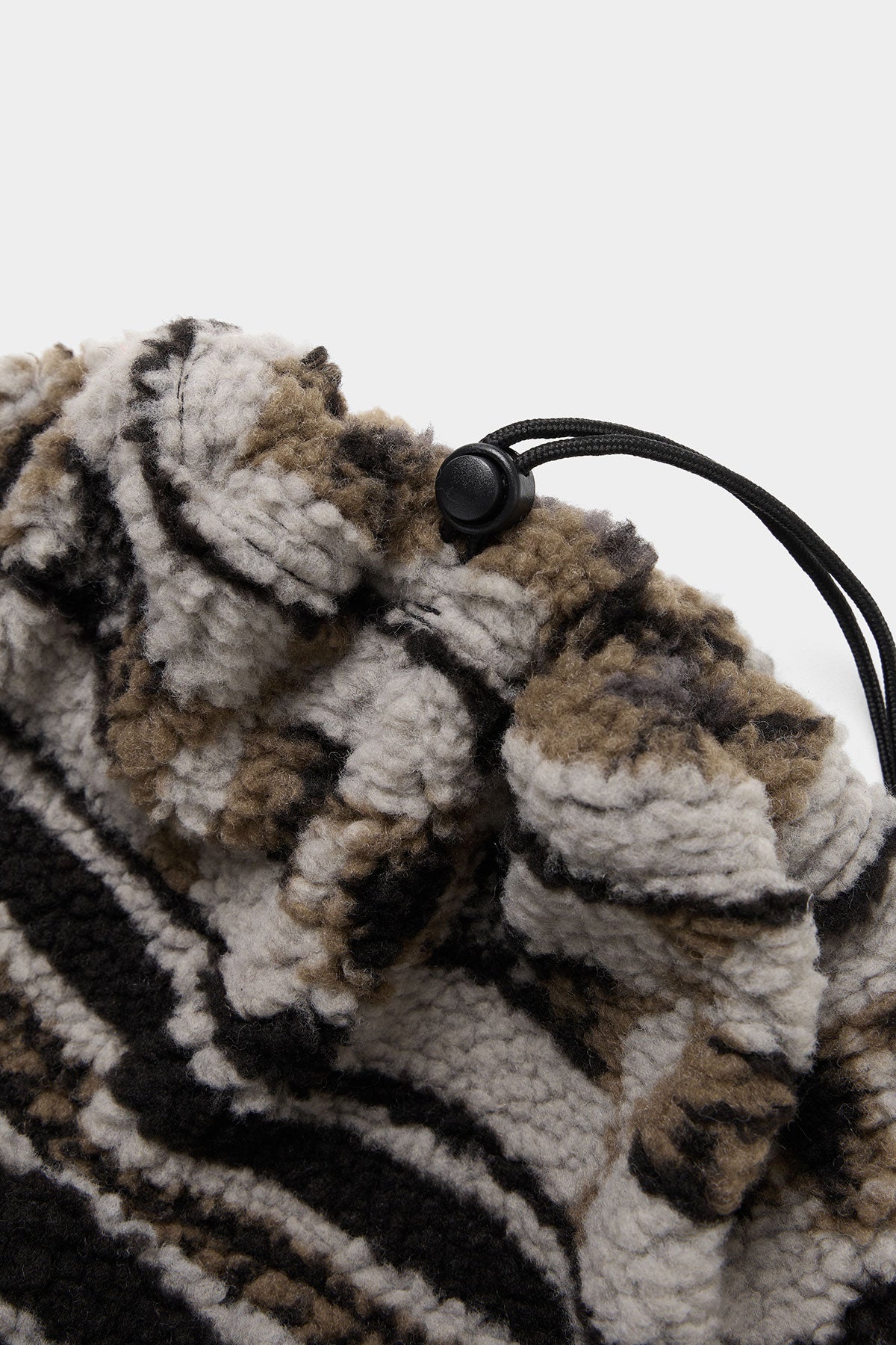 BOA Beanie & Warmer Polaire, motif tigre, marron-beige, cordon de serrage, tissu texturé