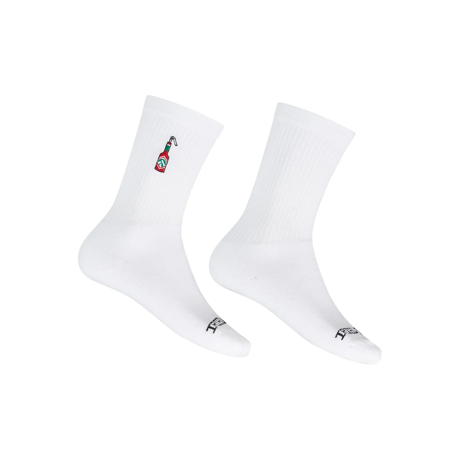 Weiße Socken, Crew-Socken, Rippstrick, Flaschenmotiv
