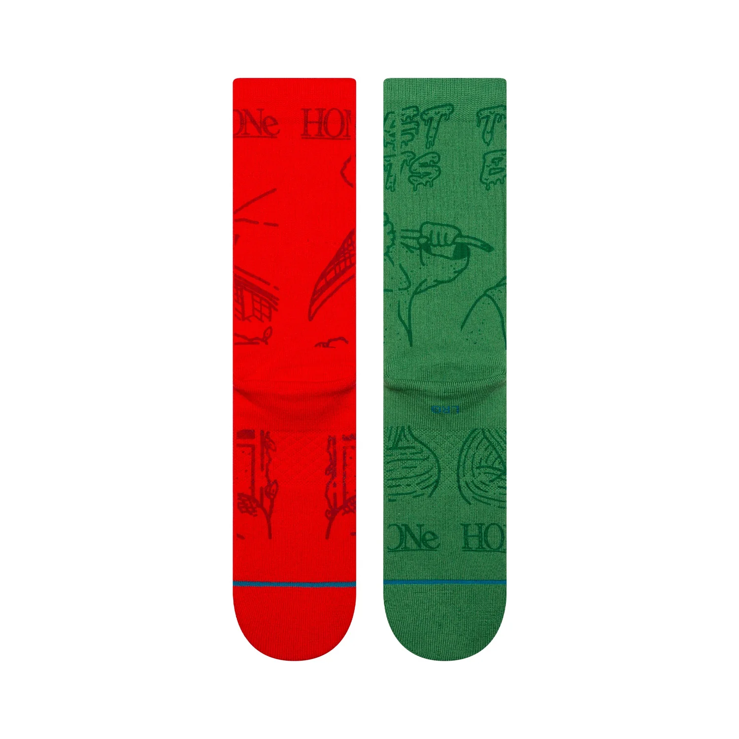 Home Alone Chaussettes, rouges et vertes, motifs de bande dessinée, tricot circulaire, textile