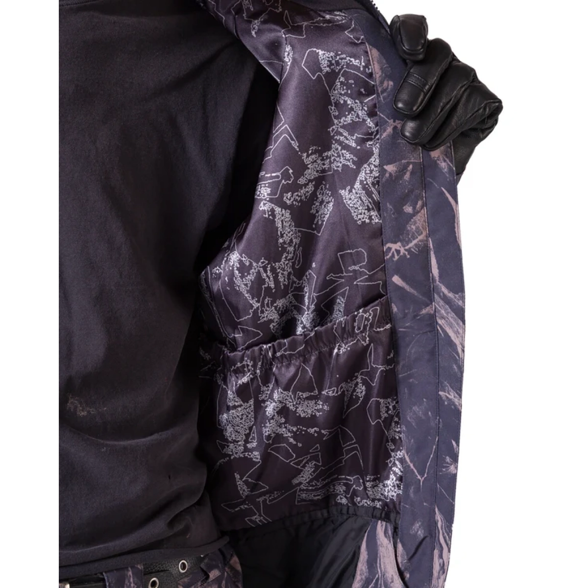 Rankin Jacket Veste, gants en cuir, motif violet, doublure ?, lampe de poche ?, veste, revers, camouflage, motif, fermeture éclair