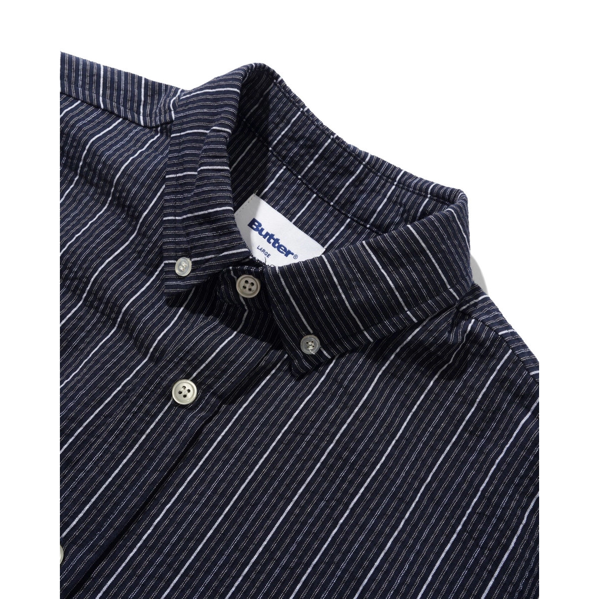 Seersucker Shirt Streifenhemd, Langarmshirt?, Kragen, Knopfleiste, Streifenmuster, Hemd, Streifen, Button-Down, Navy, Baumwolle