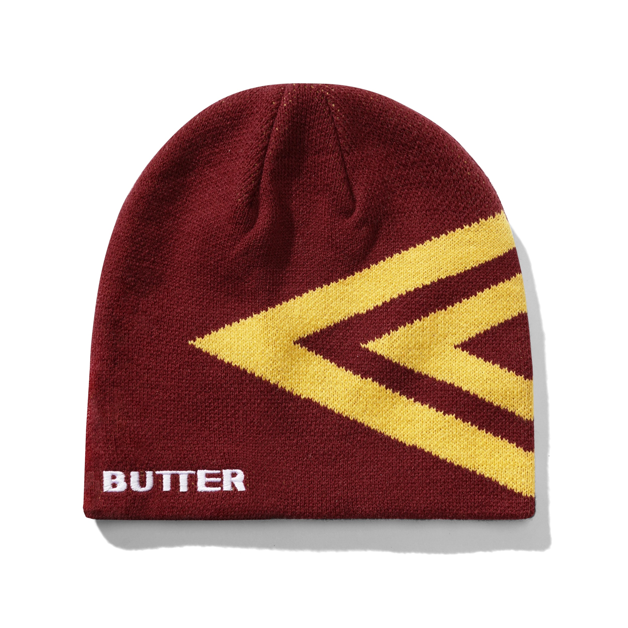 Diamond Skully Beanie Beanie, Knit hat, Maroon, Yellow chevrons, Butter logo