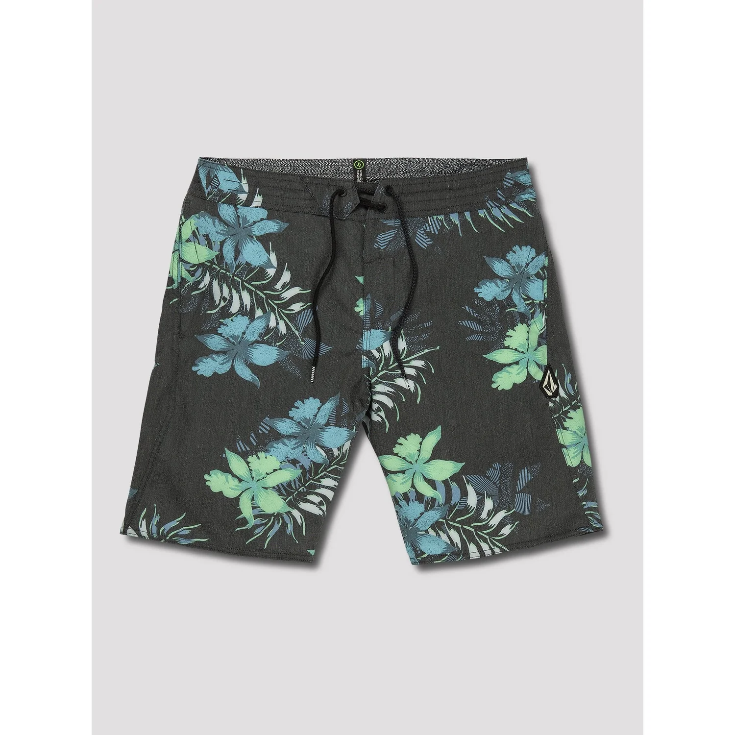 Wave Fayer Stoney 19' Short de bain, gris foncé, motif floral, cordon de serrage, longueur genoux