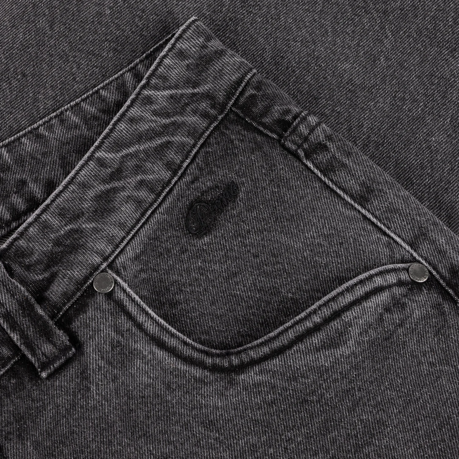 Relaxed Denim Pants Jeansstoff, Schwarzgrau, Denim, Knopftasche, Gürtelschlaufe