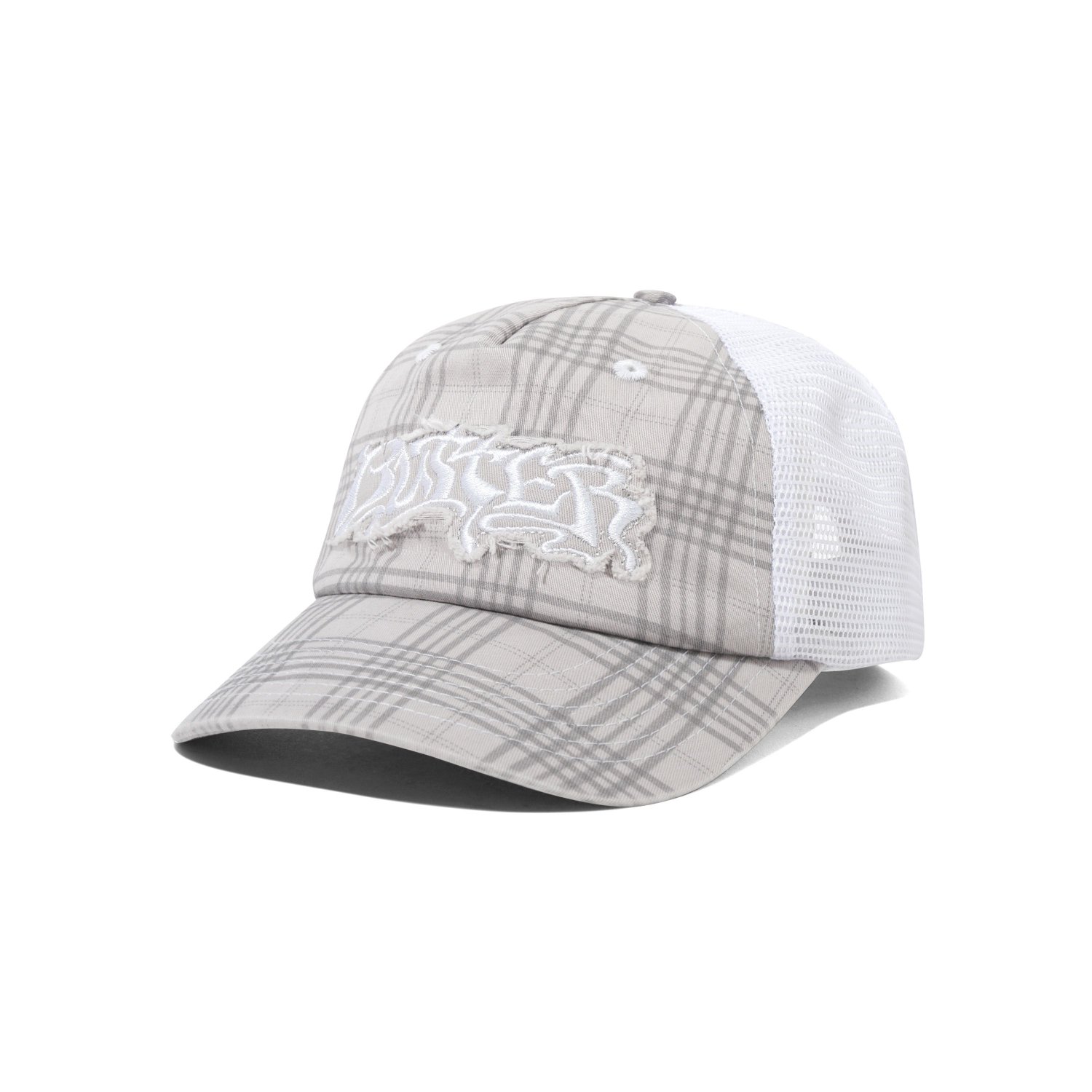 Casquette de baseball, motif tartan, dos en maille, broderie sur le devant, casquette grise