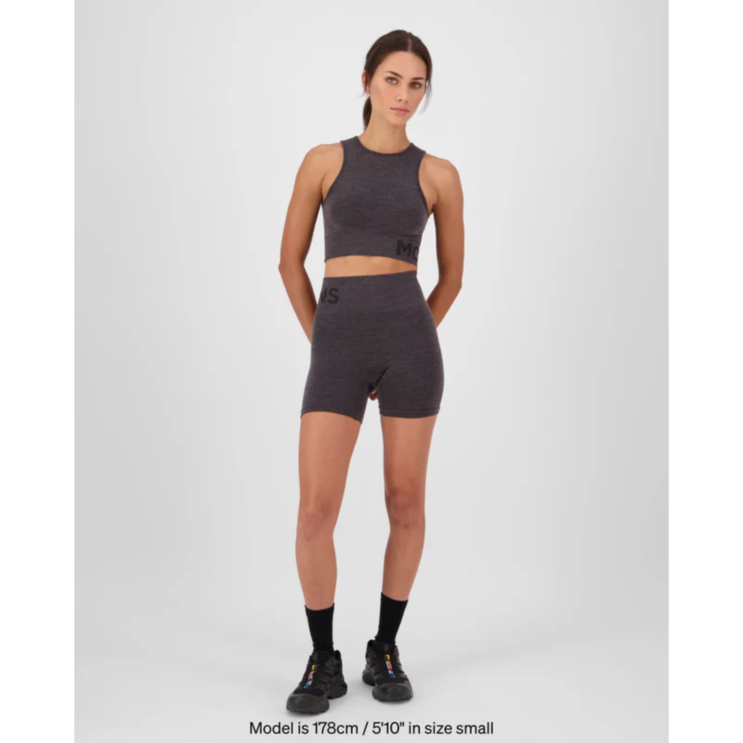 Sport-BH, Kurzarm-Top, Leggings, Mesh-Textured, Dunkelgrau