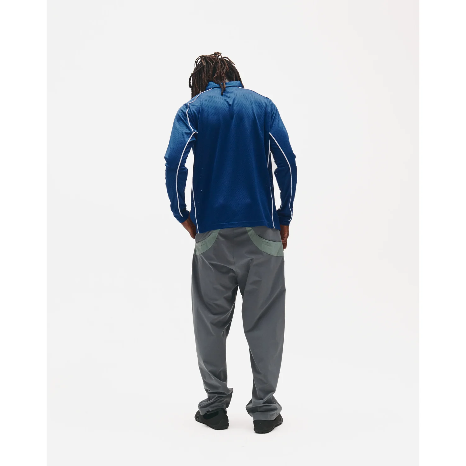 Trainingsjacke, Blau, Lange Ärmel, Weiße Paspeln, Stehkragen