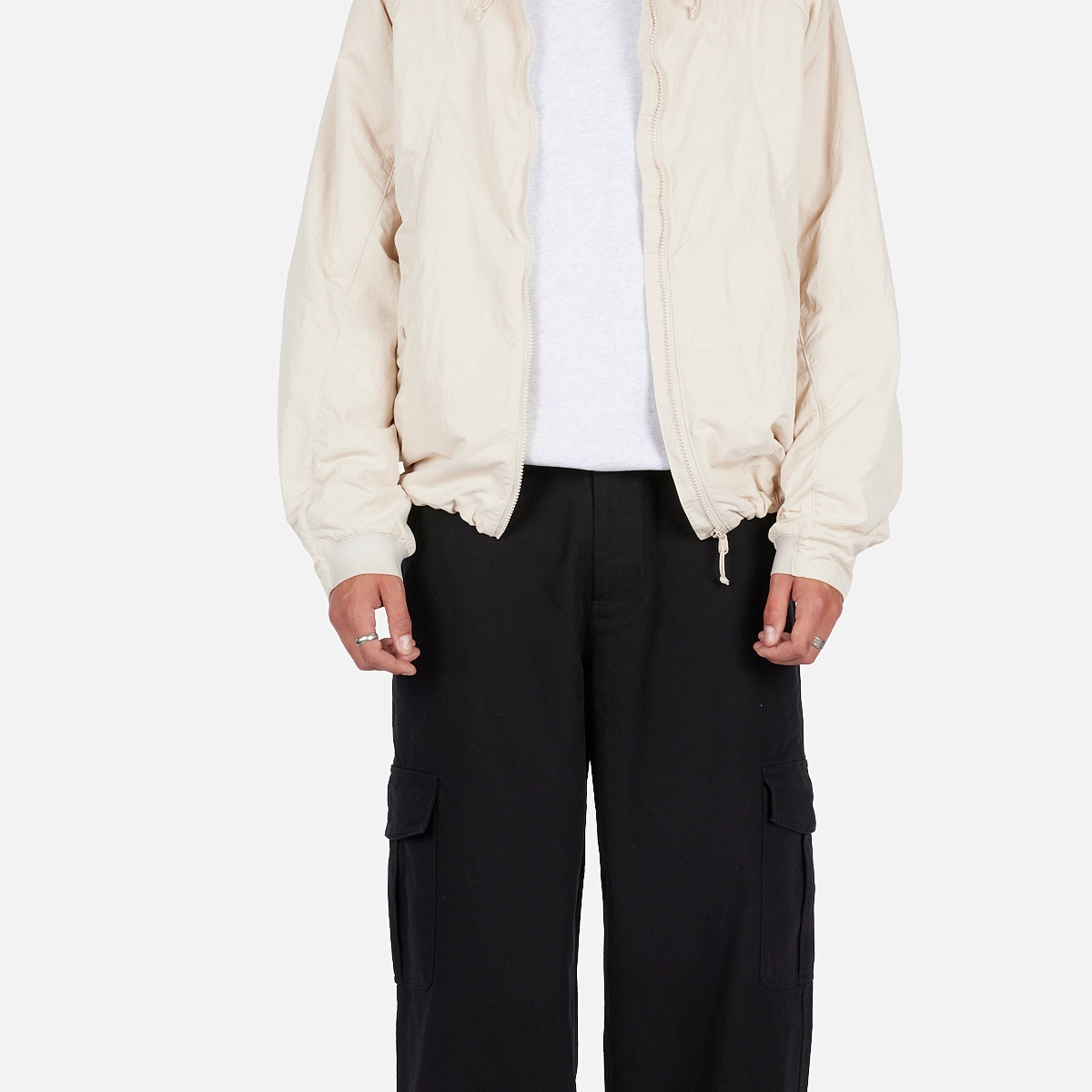 Crinkled Tech Windbreaker Veste, fermeture éclair, beige, coupe ample, haut basique