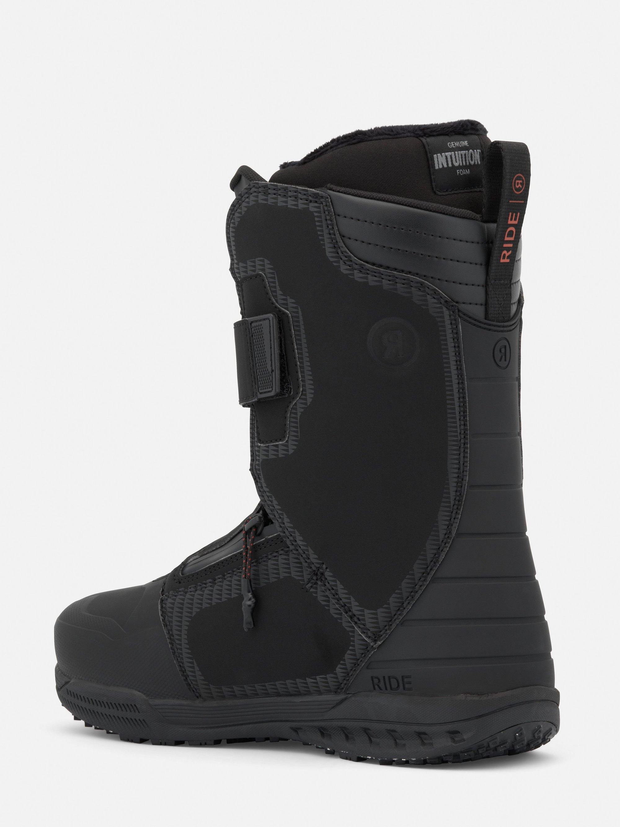 Bottes de snowboard, noires, mi-mollet, fermeture velcro, logo Ride