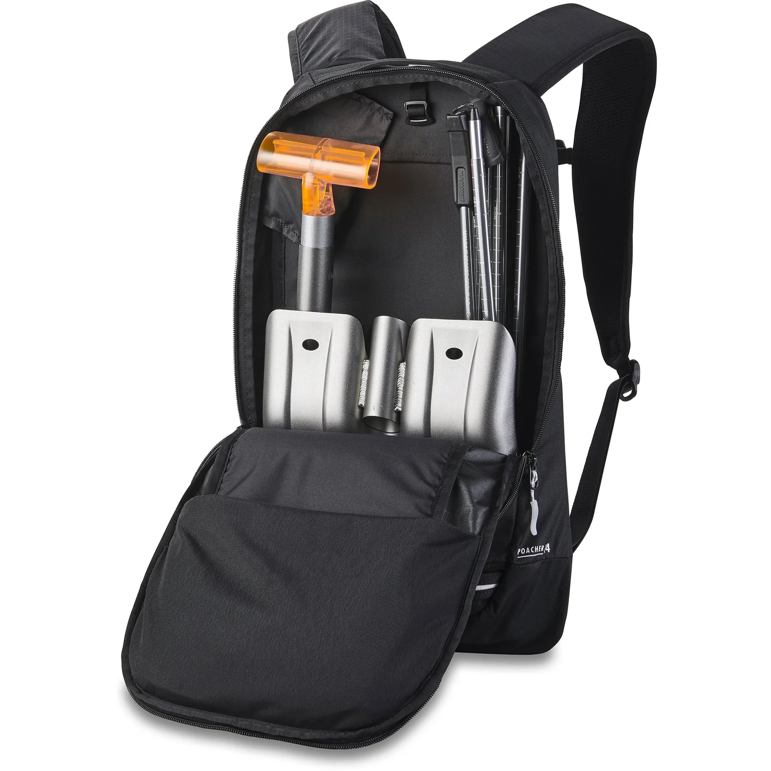 Lawinenrucksack, Schwarz, Nylon, Werkzeugfächer, Reißverschluss