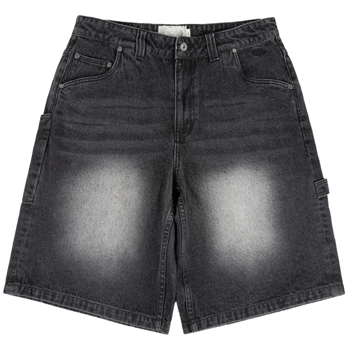 Jeansshorts, Denim, Dunkelgrau, Glänzende Waschung, Kniebund-Shorts, Kurze Hose, Damen/Unisex Denim, Schwarz, Used-Look, Cargo-Taschen