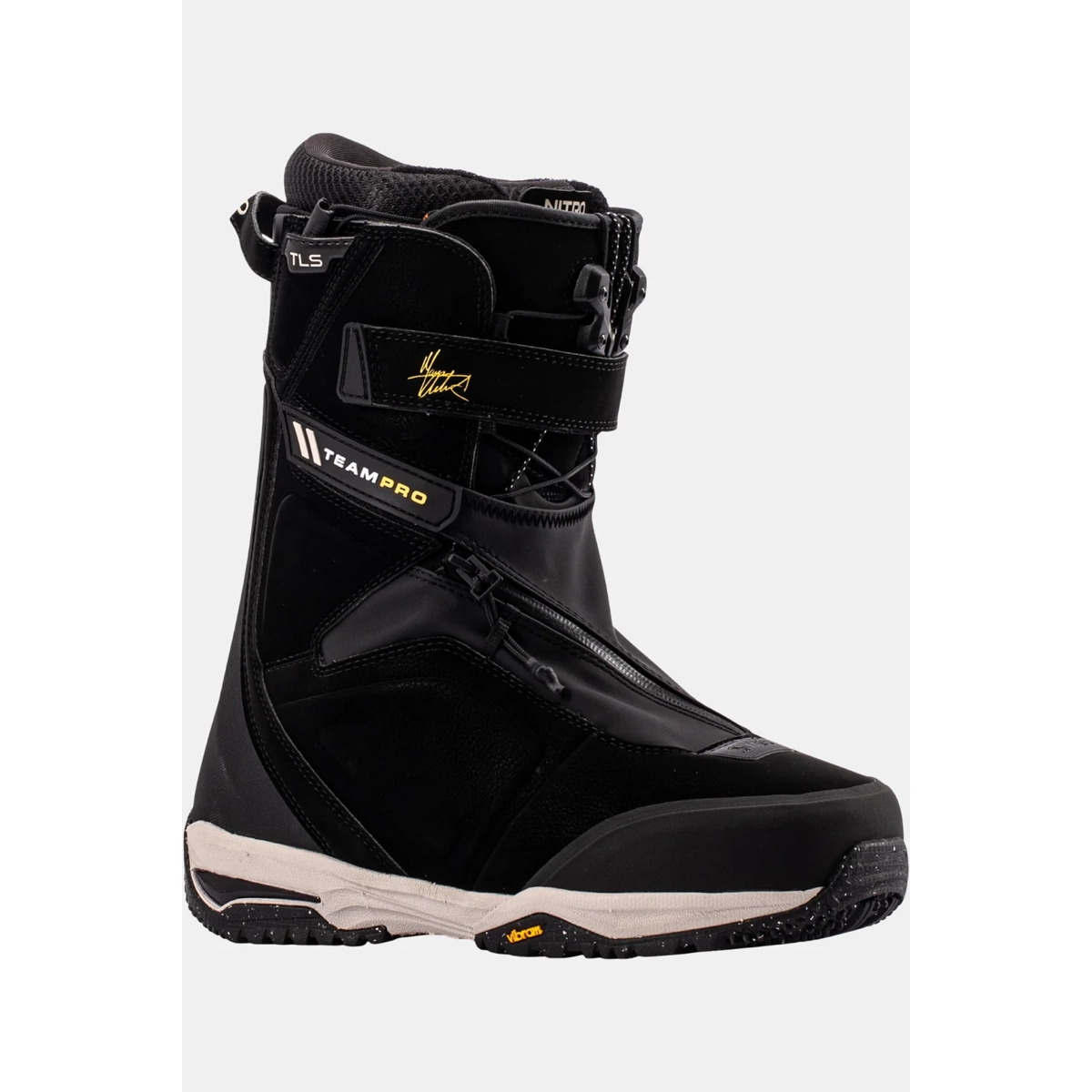 Team Pro MK TLS Chaussure de snowboard, chaussure, noire, semelle Vibram, TeamPRO, chaussure de neige, chaussure d'hiver, chaussure noire, coupe mi-haute, sangle Velcro