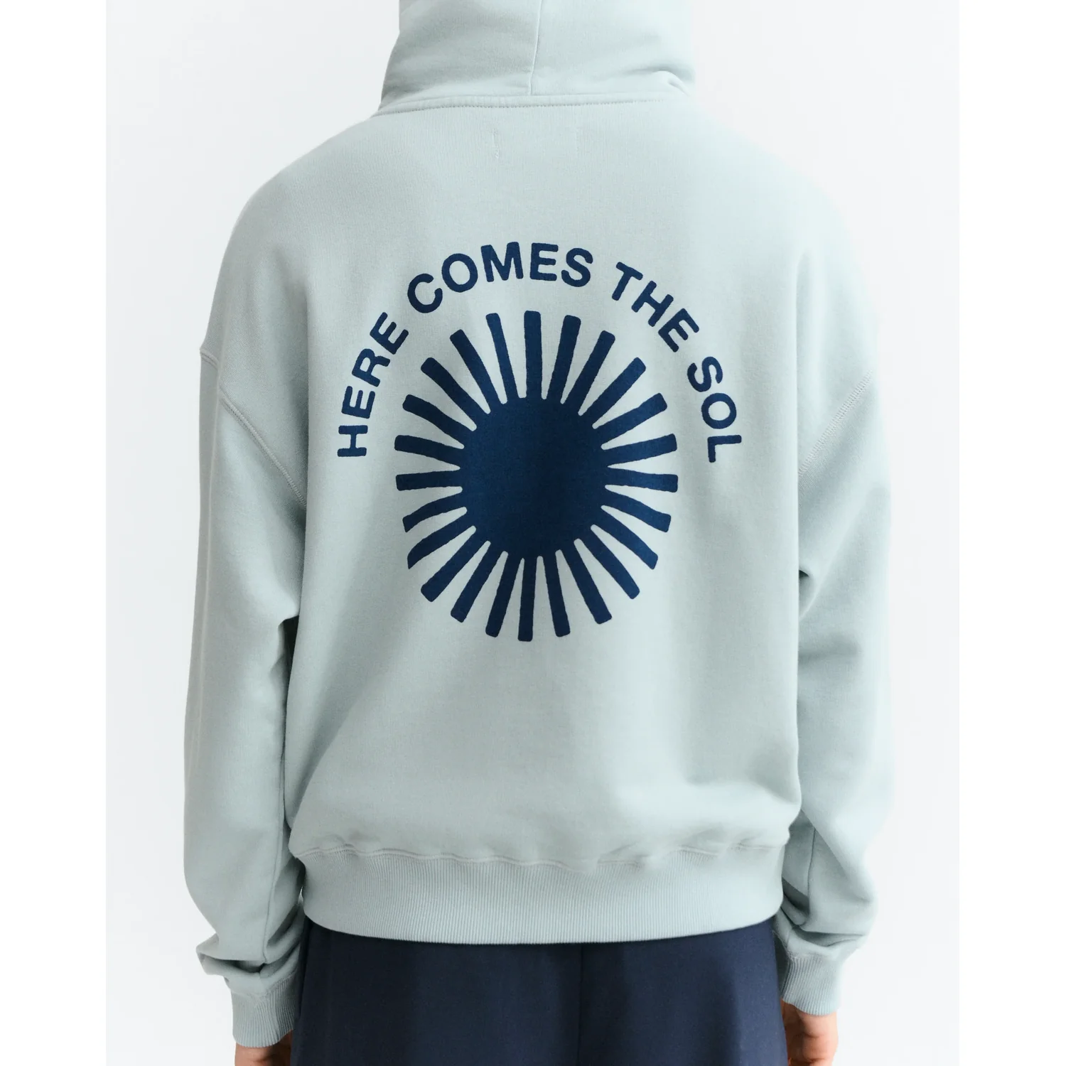 Kapuzenpullover, Mintgrün, Sonnenmotiv, Dunkelblauer Aufdruck