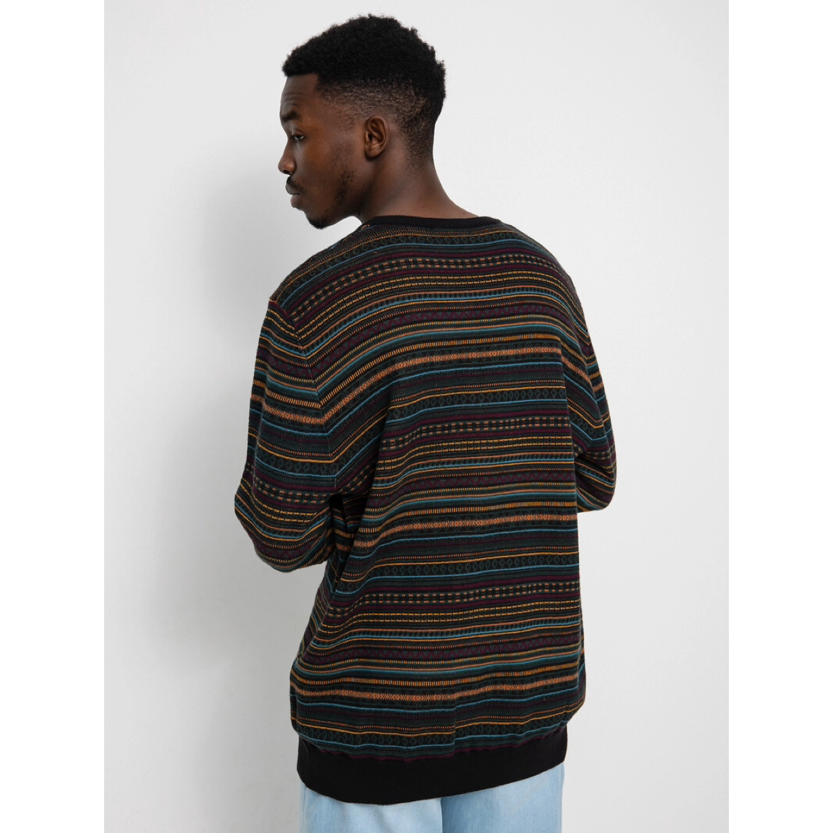 Pull en maille, multicolore, à côtes, manches longues, coupe droite