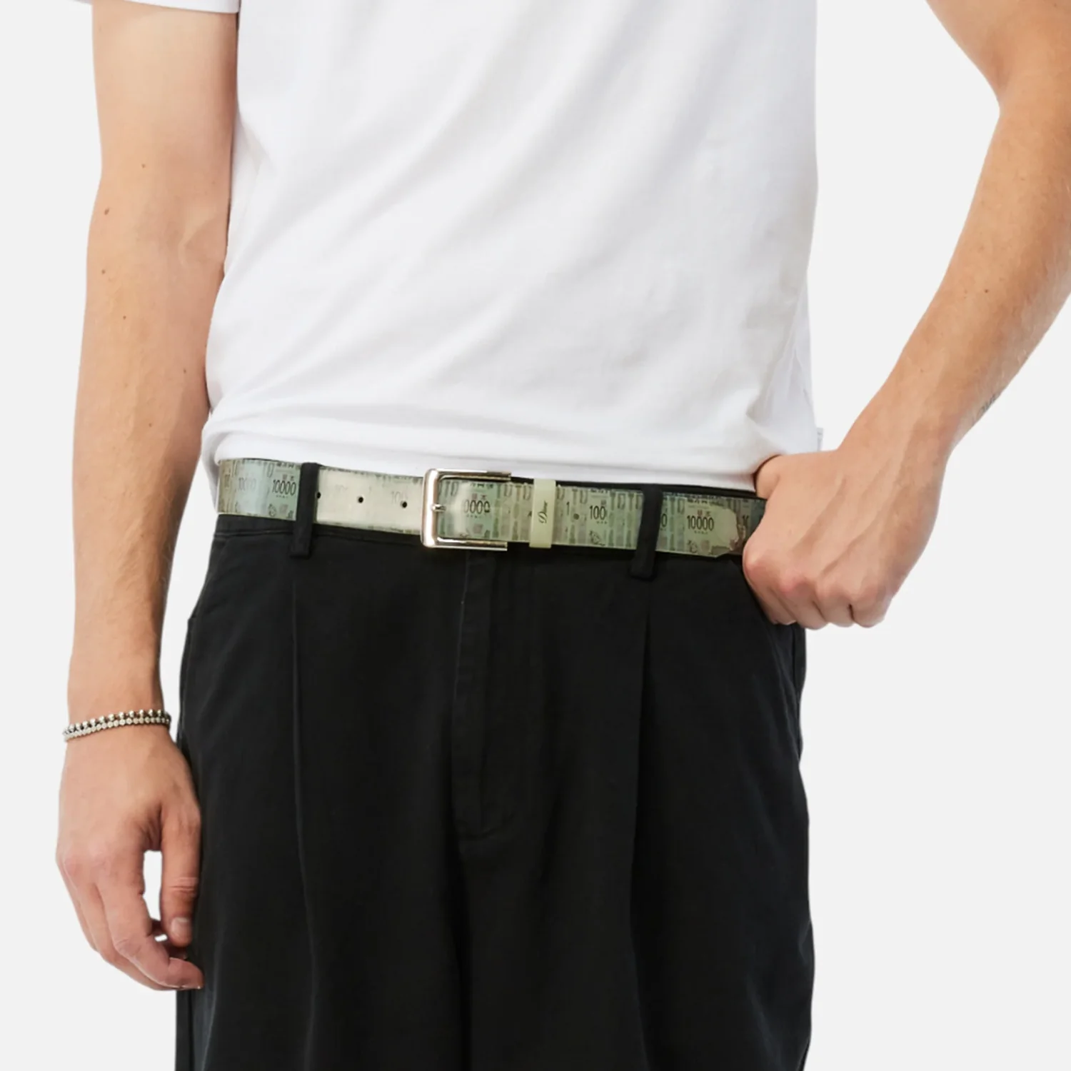 Money Spread Belt Gürtel, Geldscheinmuster, Grün, Metallschnalle