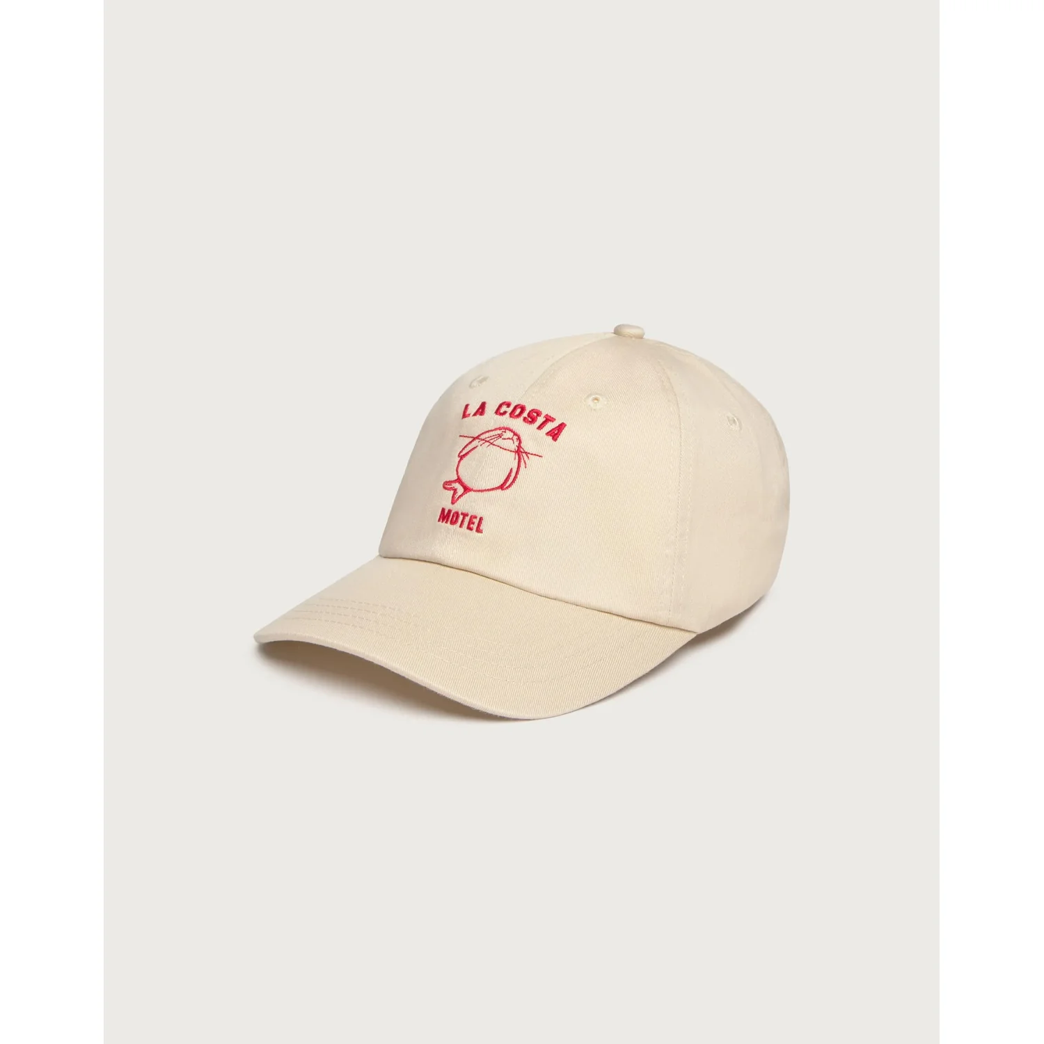 Casquette de baseball, couleur crème, visière courbée, broderie rouge