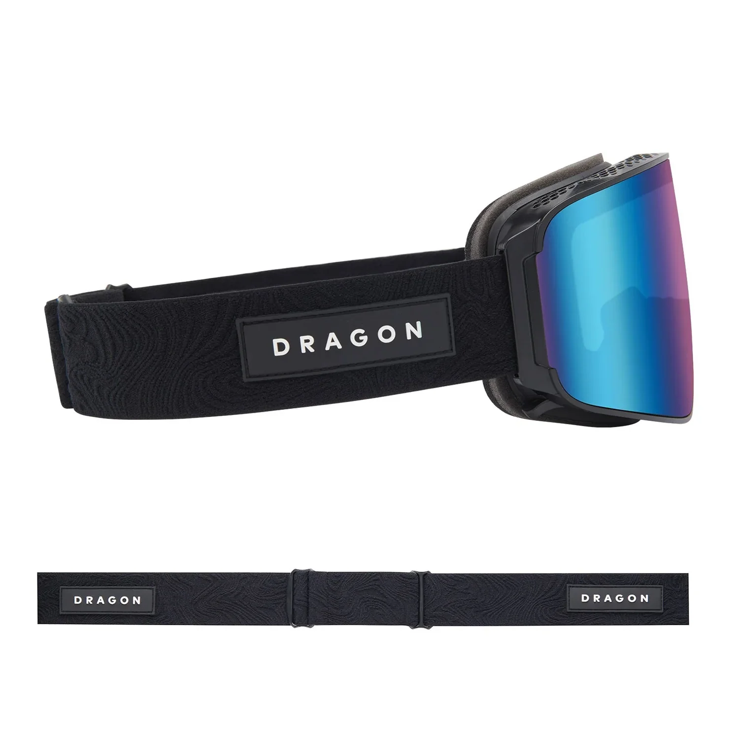 NFX Mag OTG Skibrille, verspiegeltes Visier, blau-violettes Glas, schwarzes Band, verstellbares Band