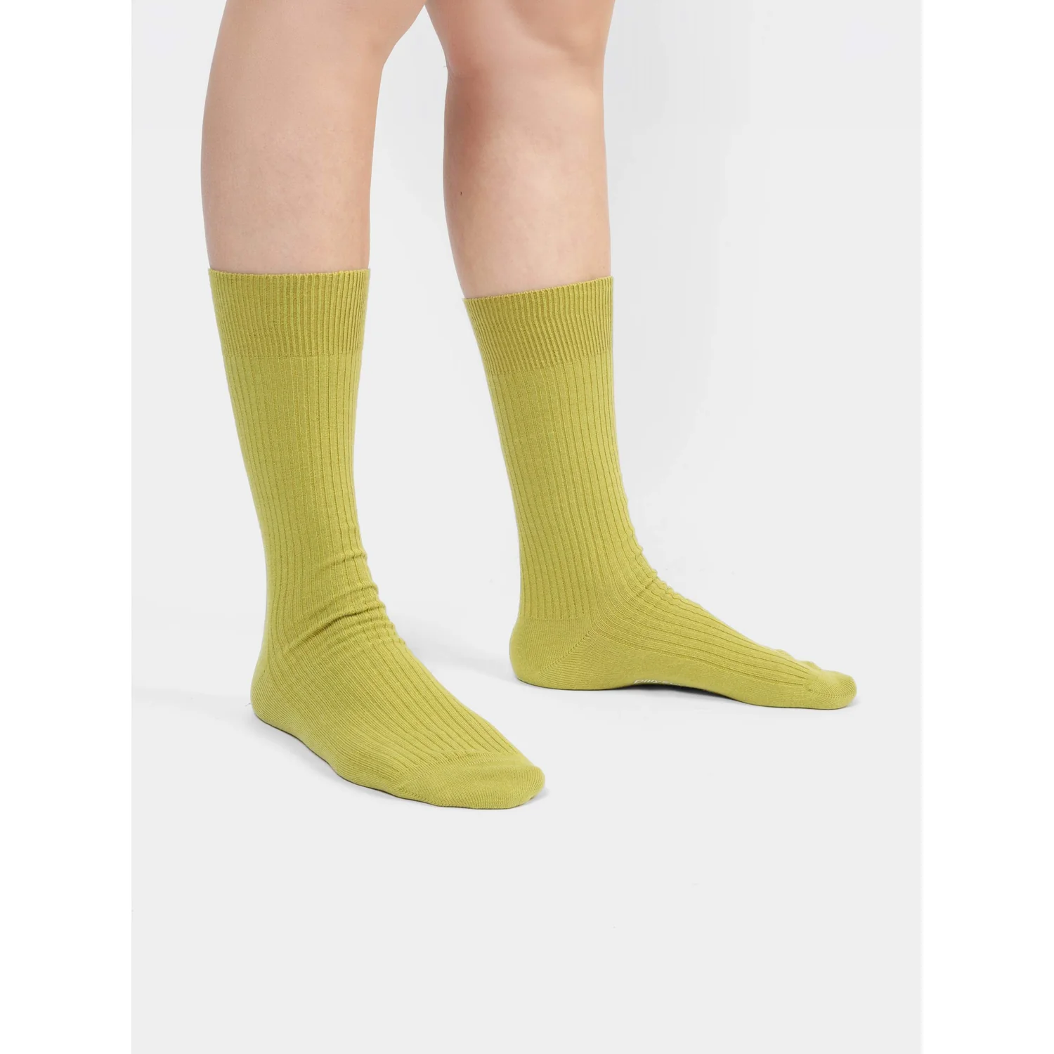 Ribbed Lime Green Chaussettes, montant jusqu'à la cheville, maille côtelée, vert clair