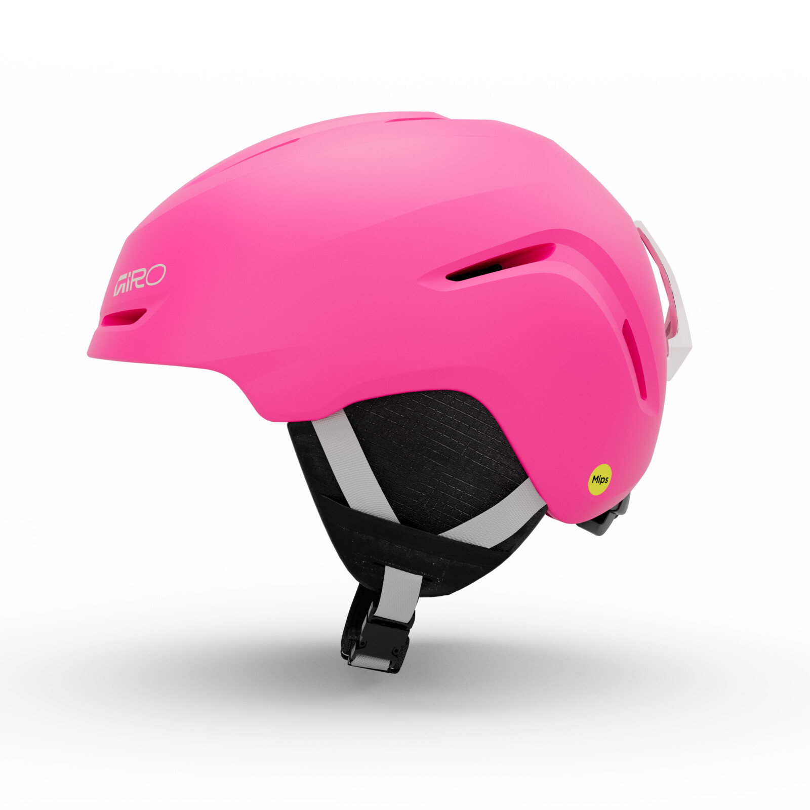 casque de ski, casque rose, sangle réglable, aérations, autocollant MIPS