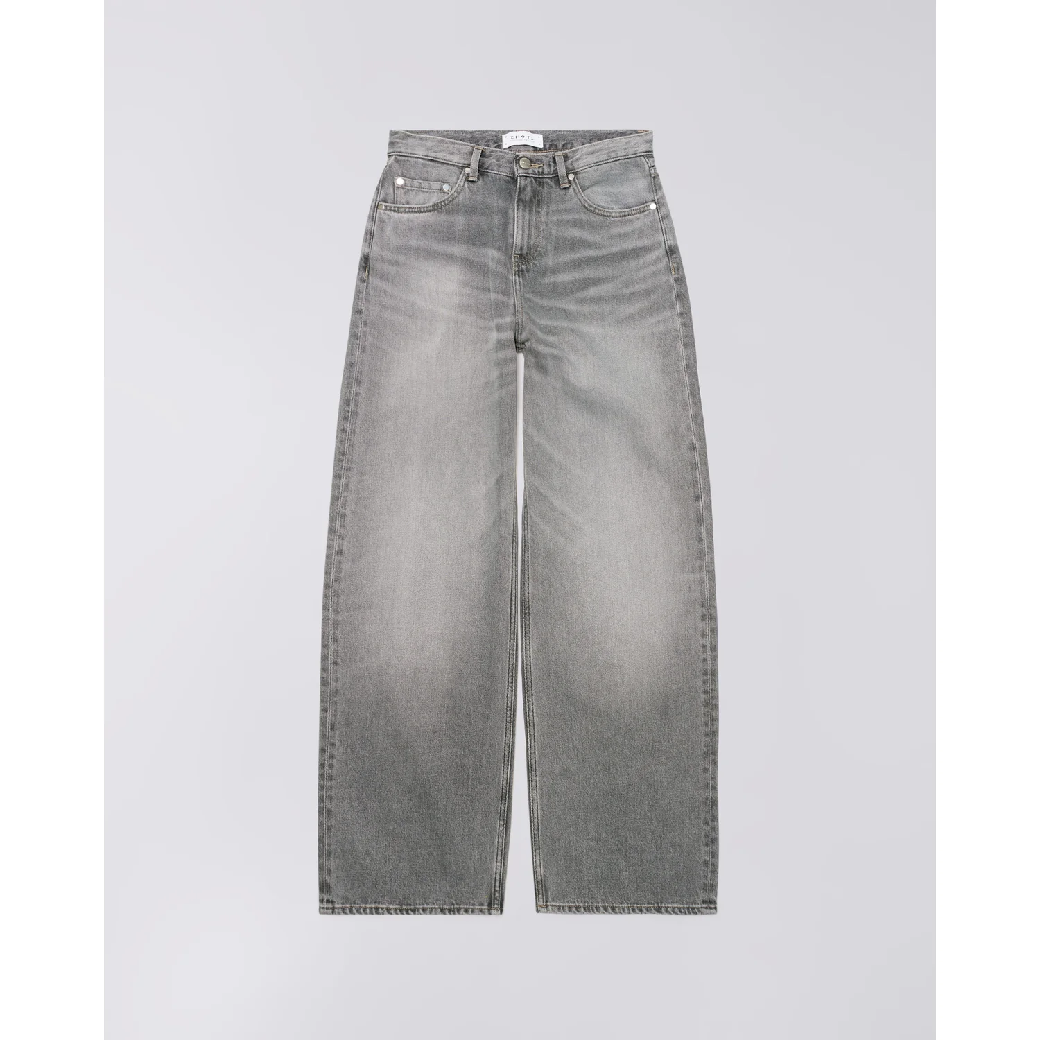 Jeans, Grauer Denim, Weites Bein, Hoher Bund, Five-Pocket-Design