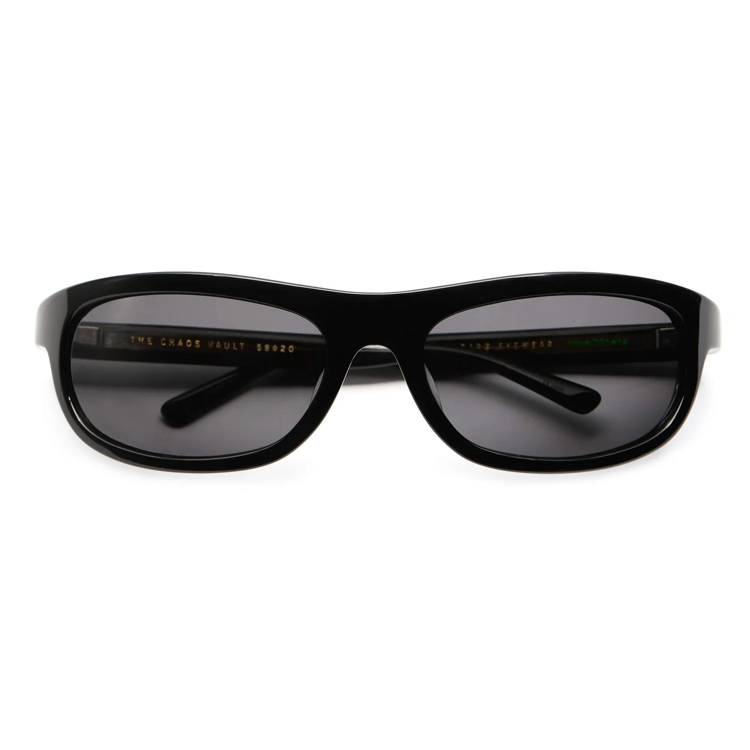 Sonnenbrille, schwarzer Kunststoffrahmen, dunkle Gläser, rechteckige Form