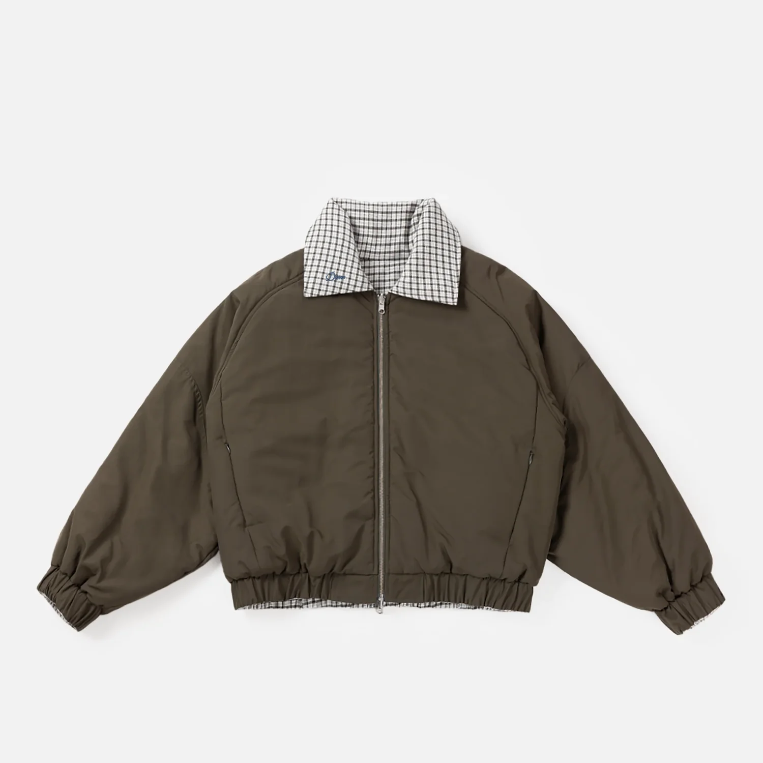 Jacke, Olivgrün, Reißverschluss, Karierter Kragen, Elastische Bündchen