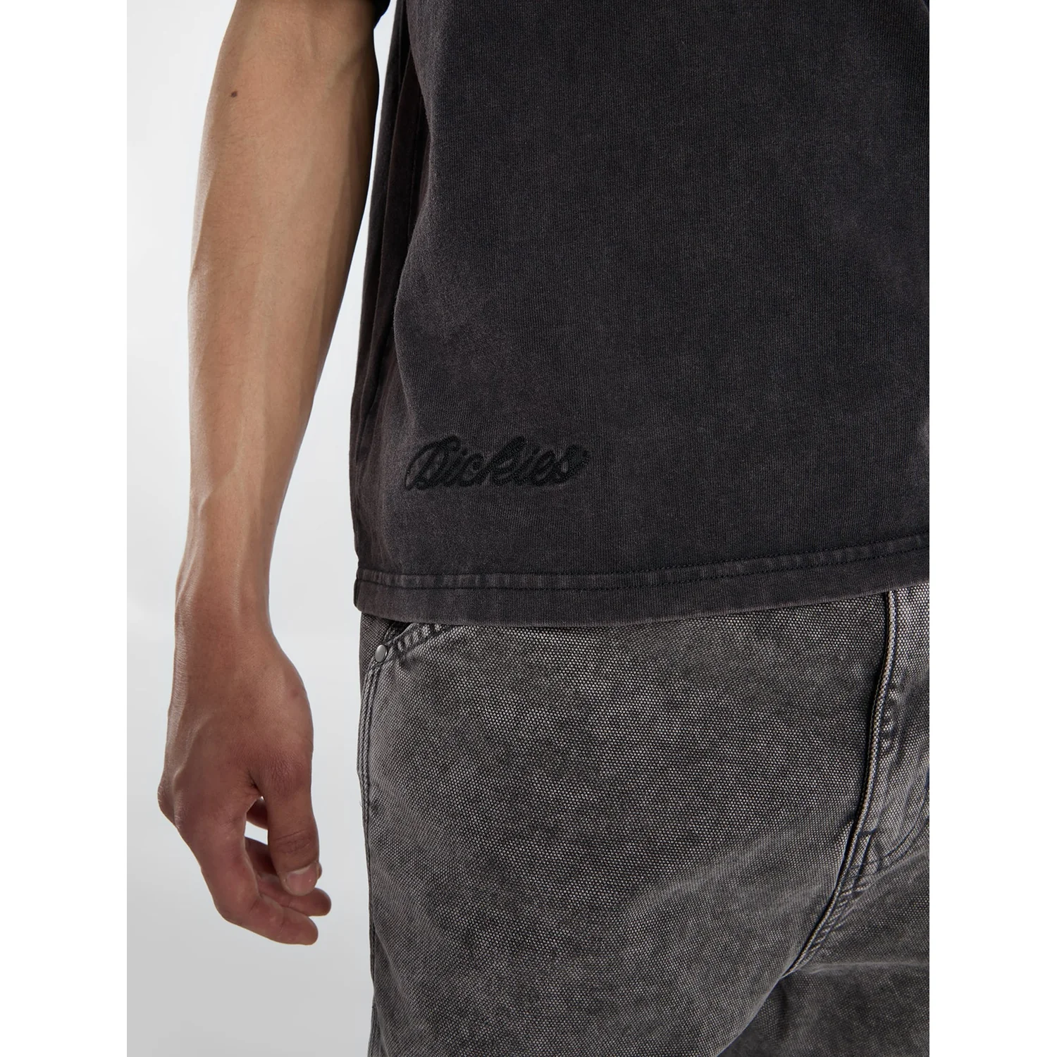 T-Shirt, Anthrazit, Kurzarm, Logo-Stickerei, Washed-Look