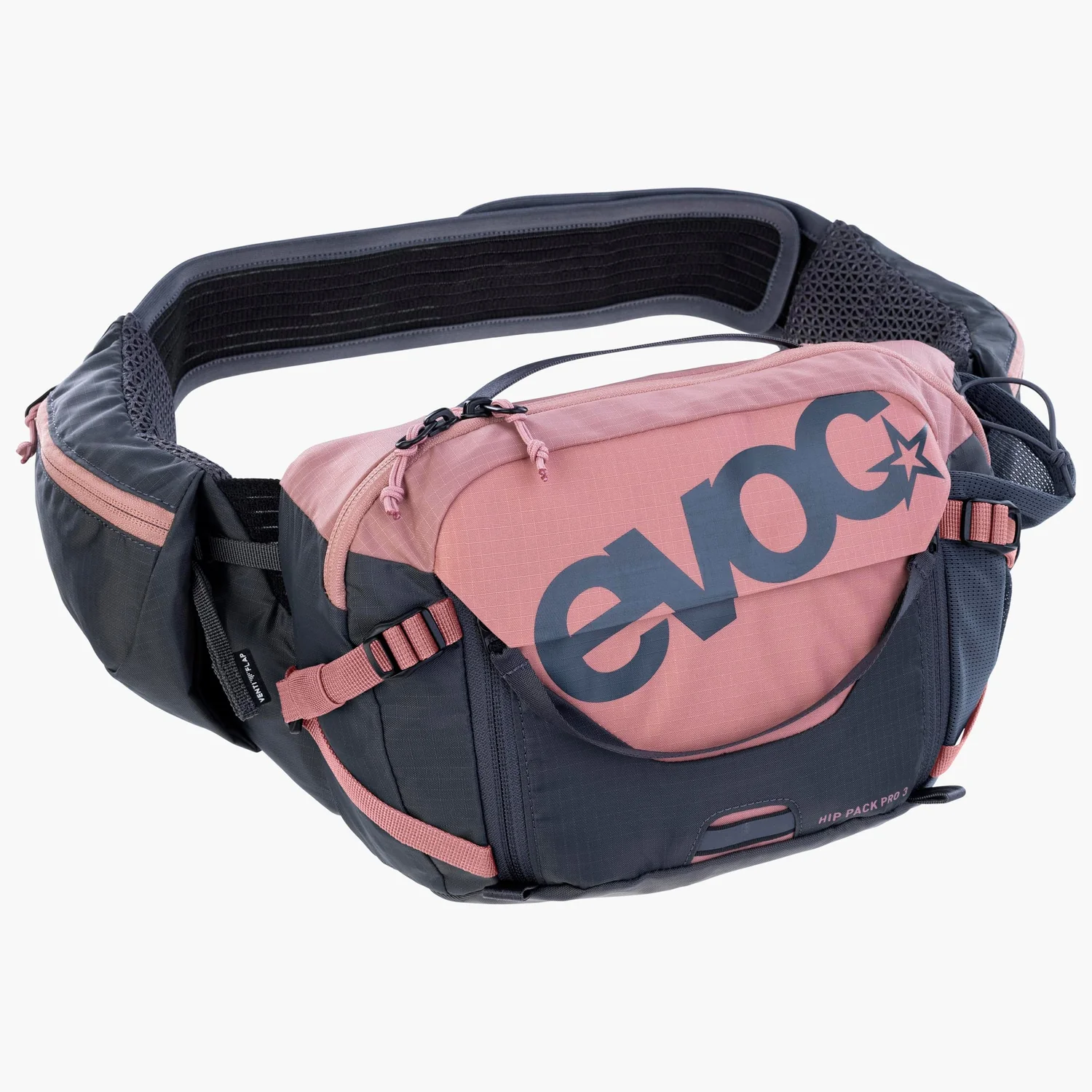 Hip Pack Pro 3L +Bld Hüfttasche, Rosa und Anthrazit, Verstellbarer Hüftgurt, Netzseitentaschen, Reißverschlussfächer