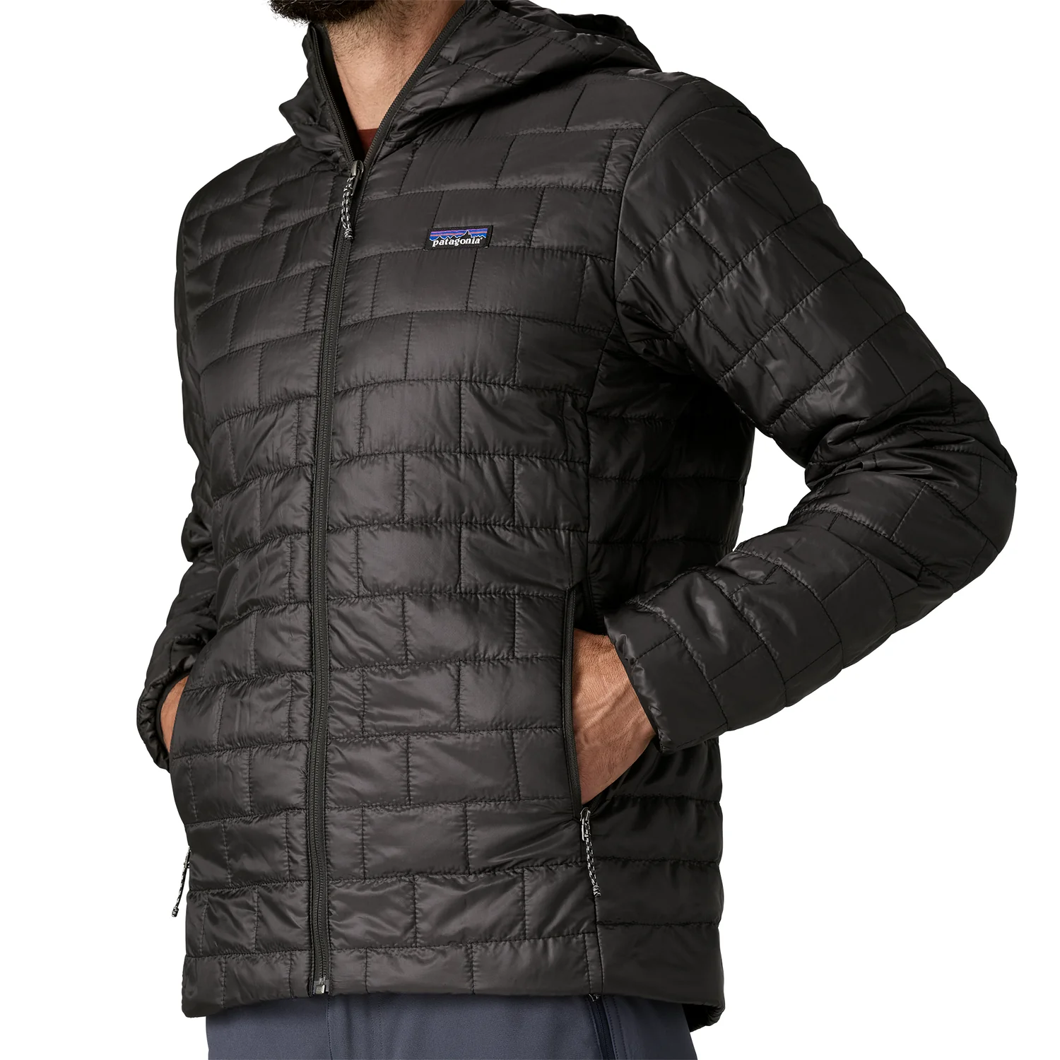 Steppjacke, Schwarz, Kapuze, Reißverschluss, Steppmuster