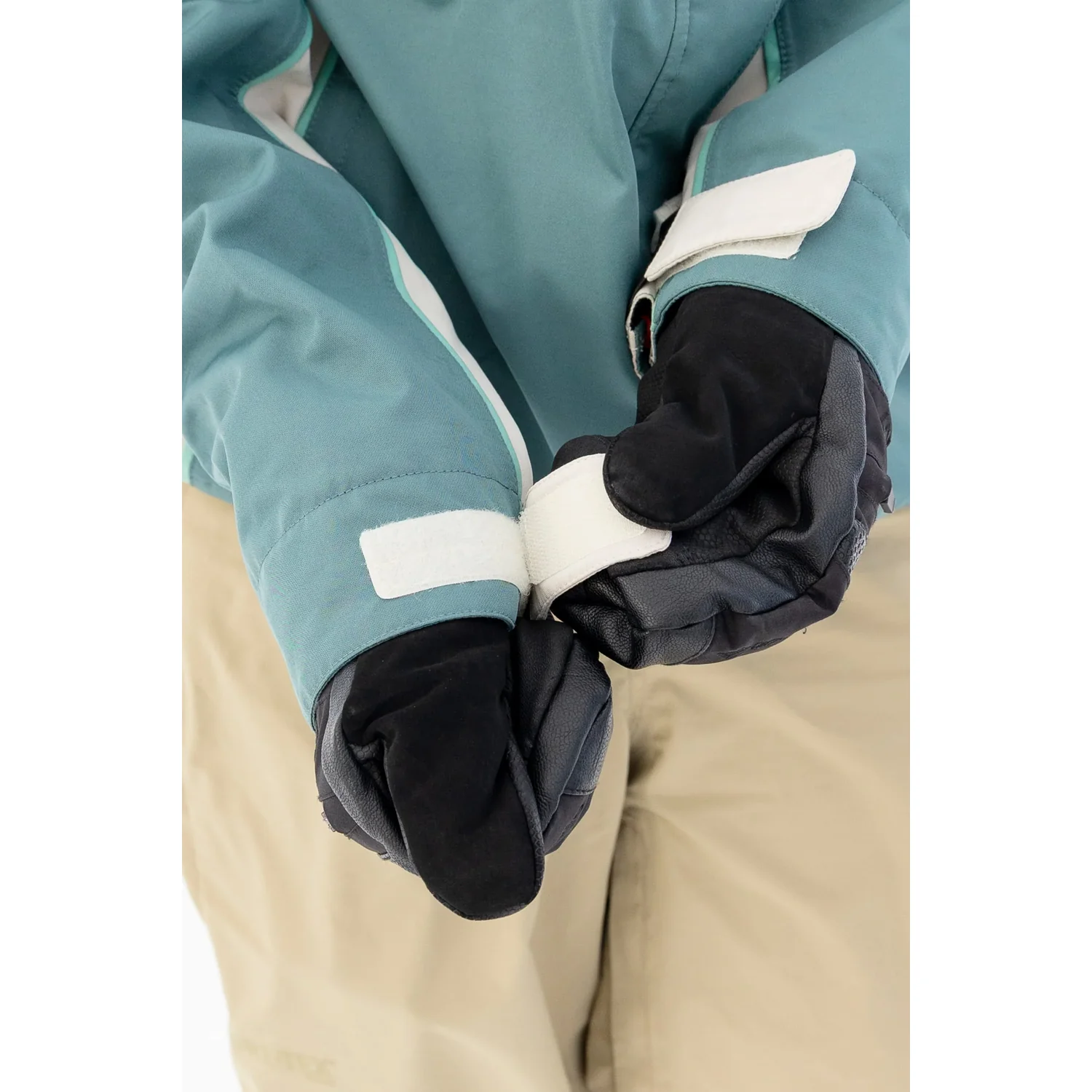 Hologram Jacket Gants de ski, moufles, noir, turquoise, fermeture velcro