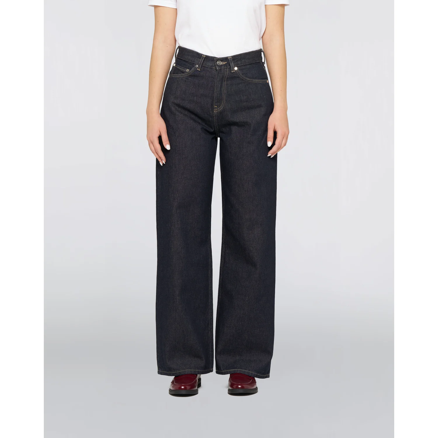 Damenjeans, Dunkelblau, Weit geschnitten, Hoher Bund, Denim
