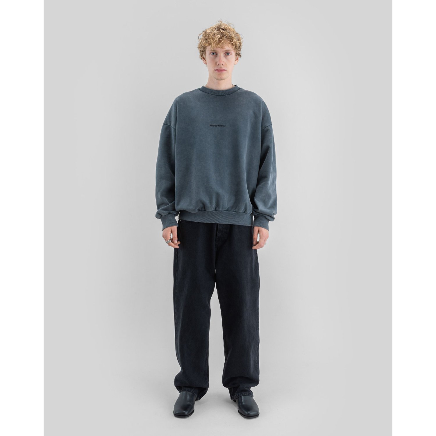 Sweat-shirt, coupe oversize, bleu, col rond, uni