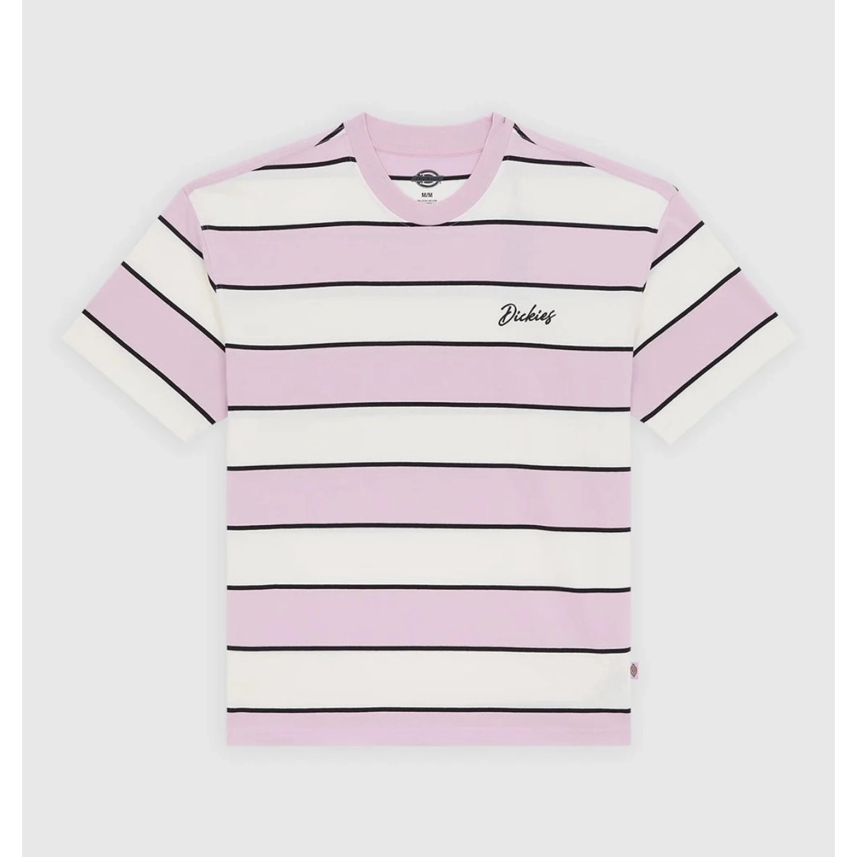 Embroidery Stripe SS Tee Tee, Streifenshirt, Rosa Streifen, Rundhals, Dickies Logo