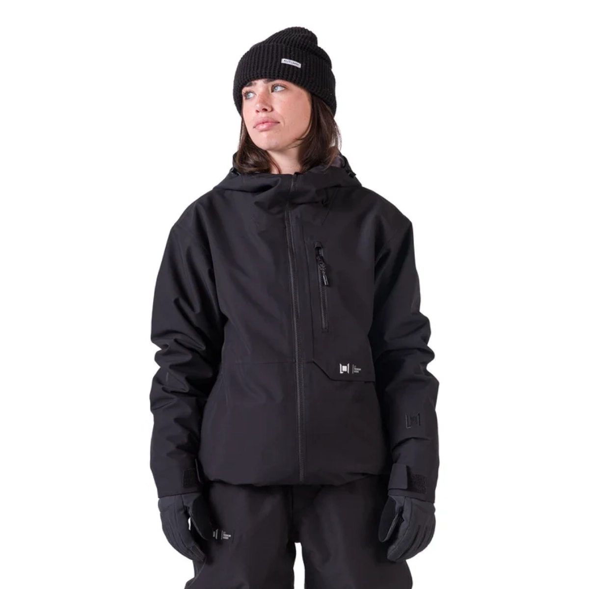 Veste, vêtements d'hiver, capuche, noir, gants, veste d'hiver, sweat à capuche, veste imperméable, noir, veste matelassée