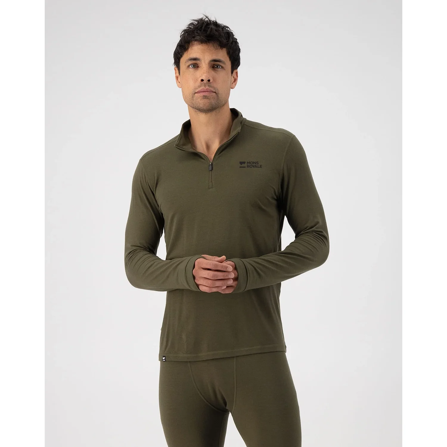 Cascade Mer.1/4 Zip Ls Herren-Funktionsshirt, Langarmshirt, Olivgrün, Stehkragen, Kurzreißverschluss