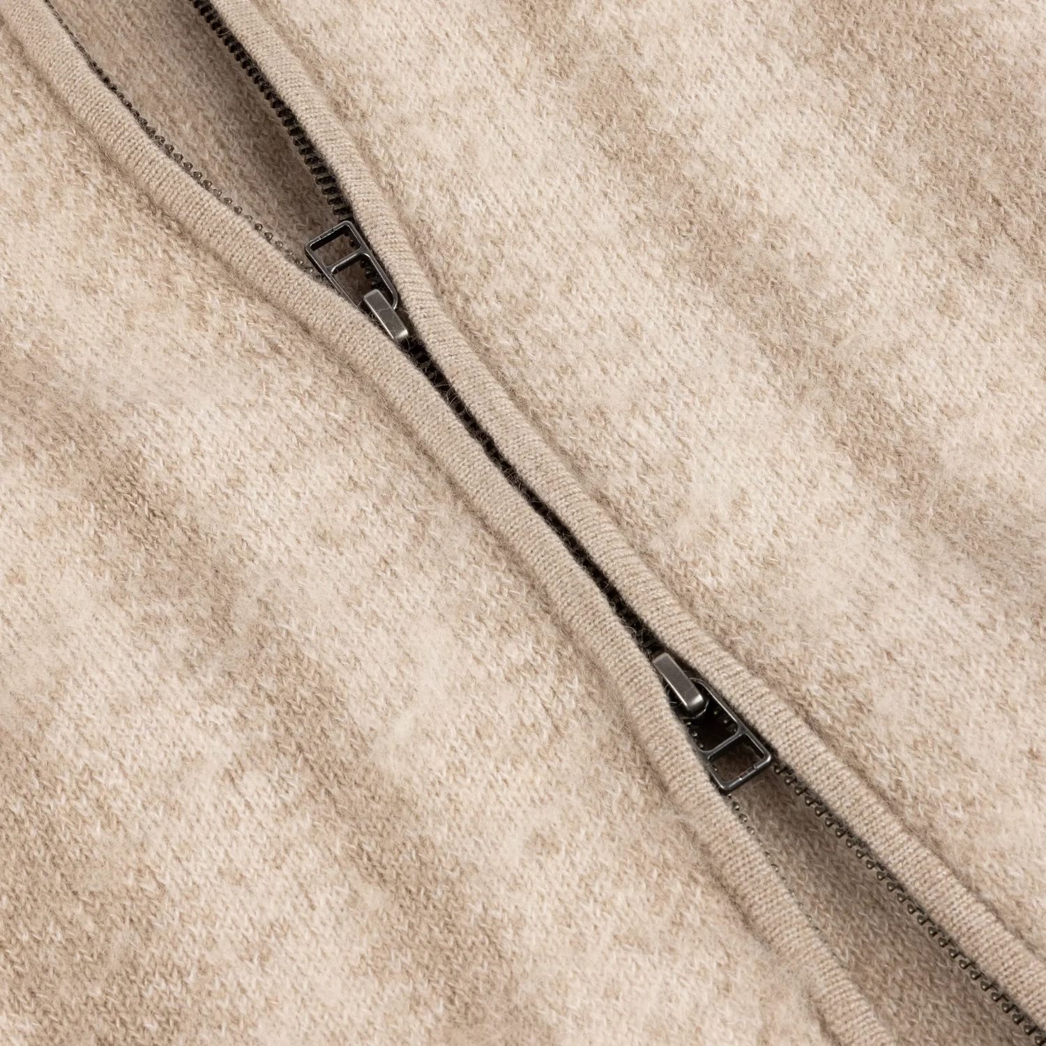 Strickjacke, Wollstrick, Beige, Reißverschluss, Meliert
