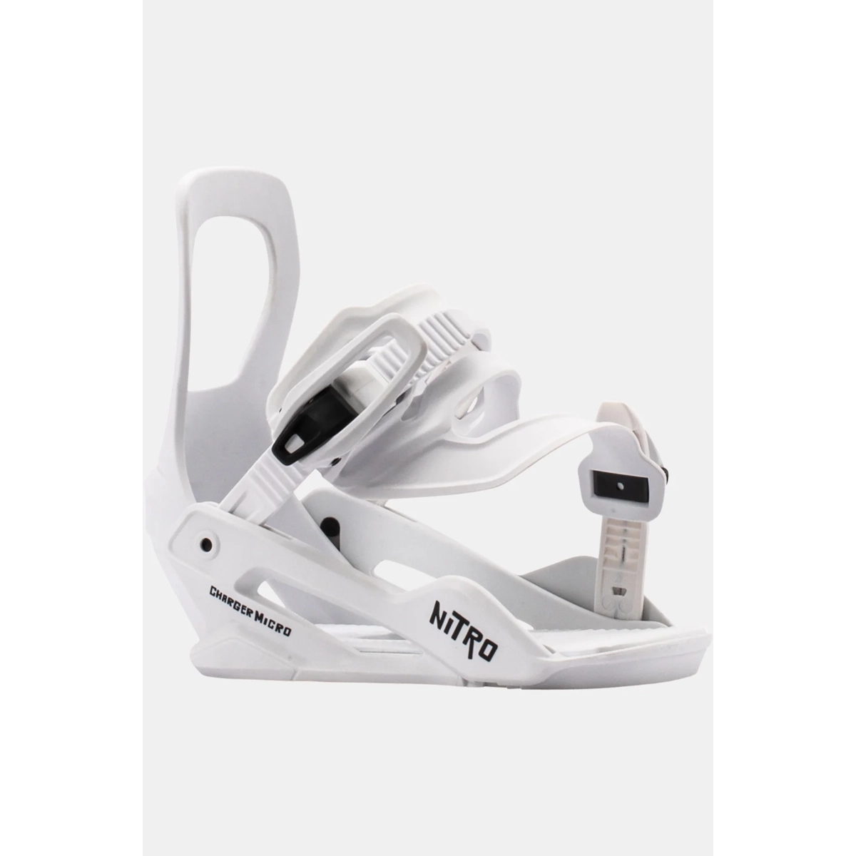 Charger Micro Box Kids Fixations de snowboard, réglables, blanches, Nitro, fixations « step-in », fixations de snowboard, fixations blanches, sangles réglables, highback, Nitro