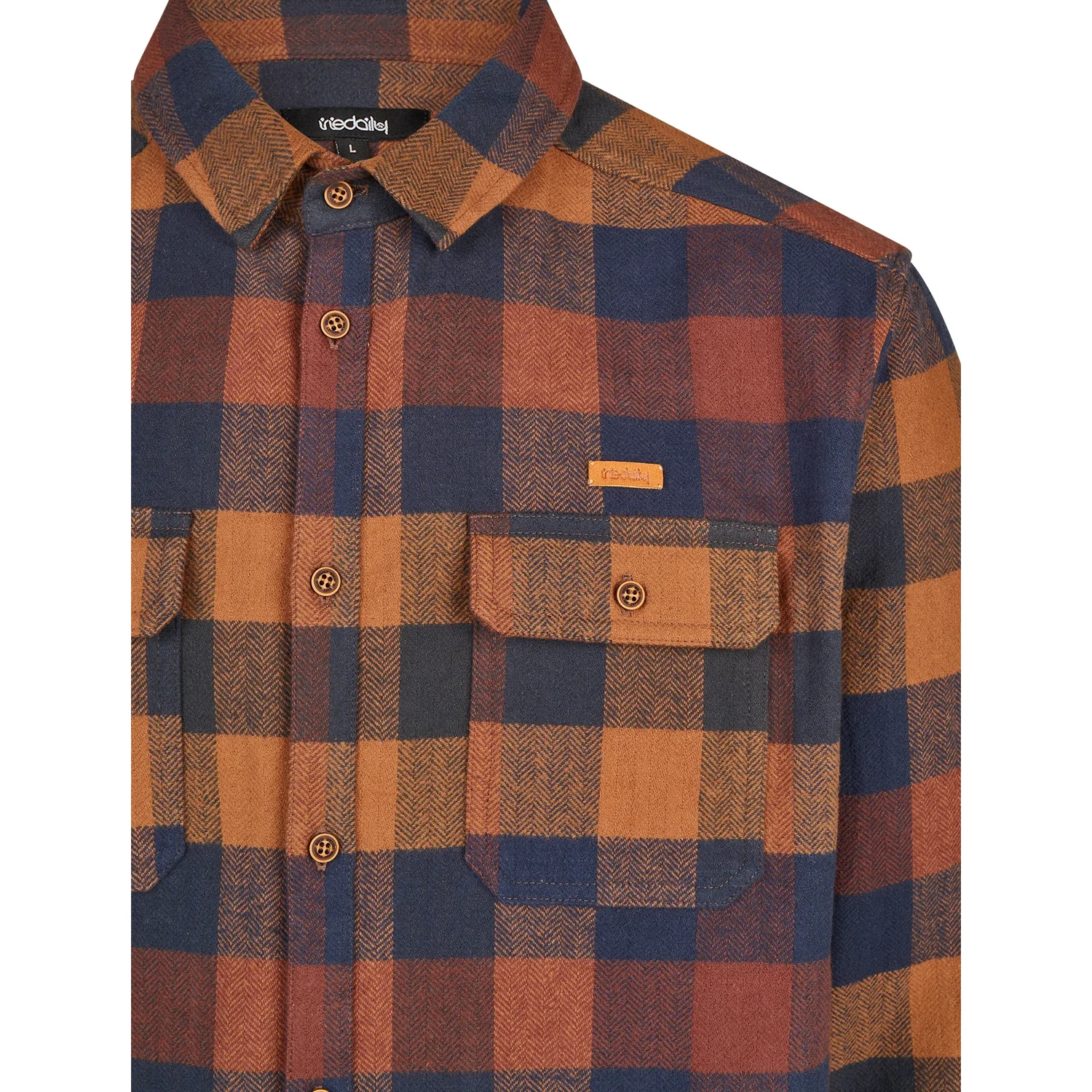Lumber Fella Shirt Herrenhemd, Karohemd, Langarmhemd, Brusttasche, Braun und Marineblau
