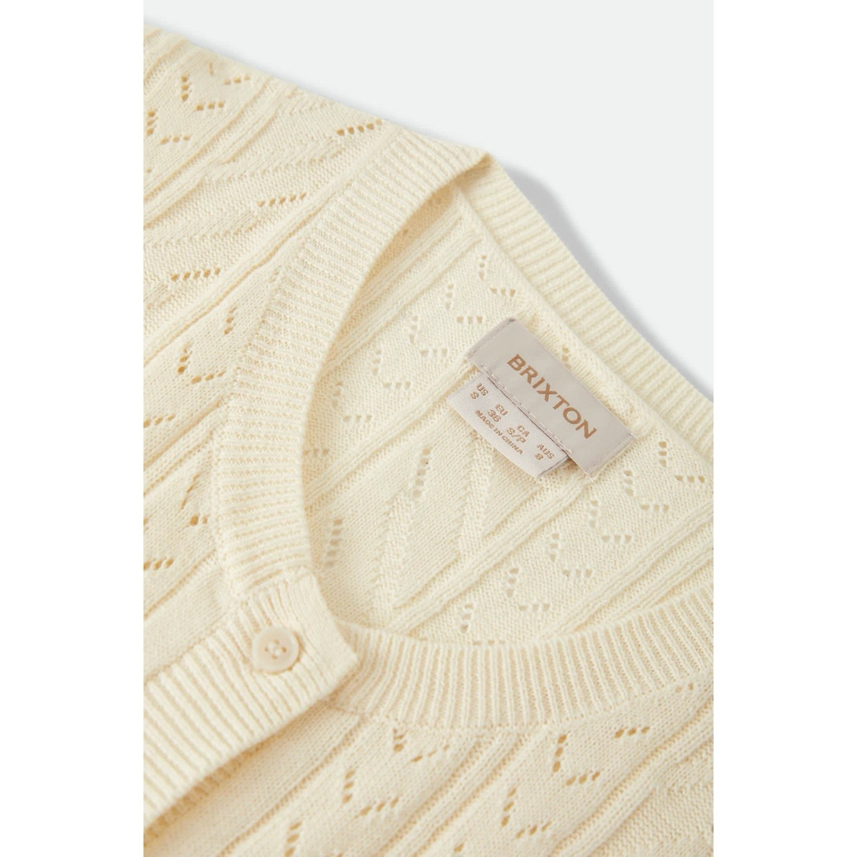 Cardigan, Strickjacke, Cremefarben, Spitzenteil Muster, knöpfige Jacke, Kleidung, Strickpullover, Kragen, Kragenrand?, Off-White