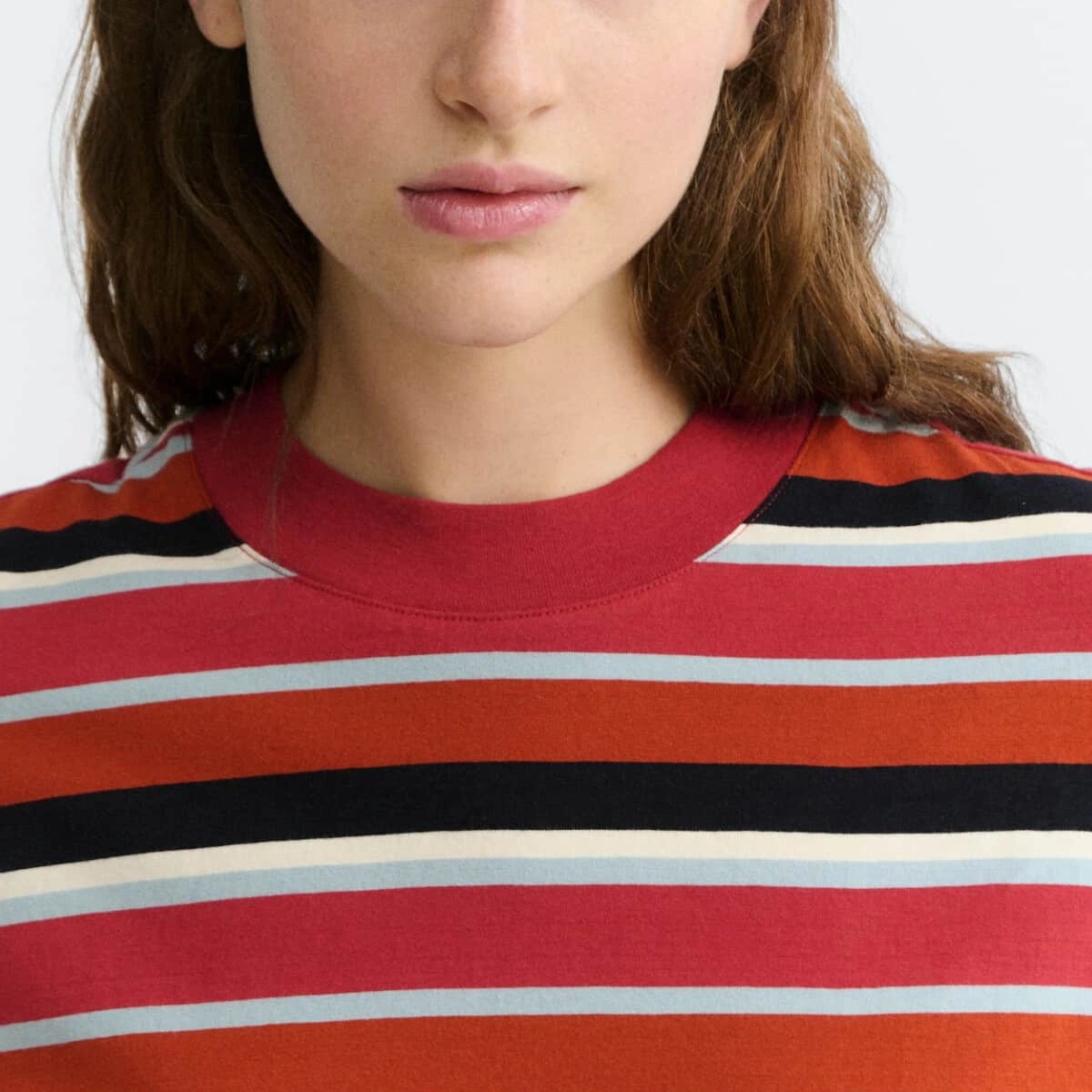 rayé, col rond, rouge, multicolore, t-shirt