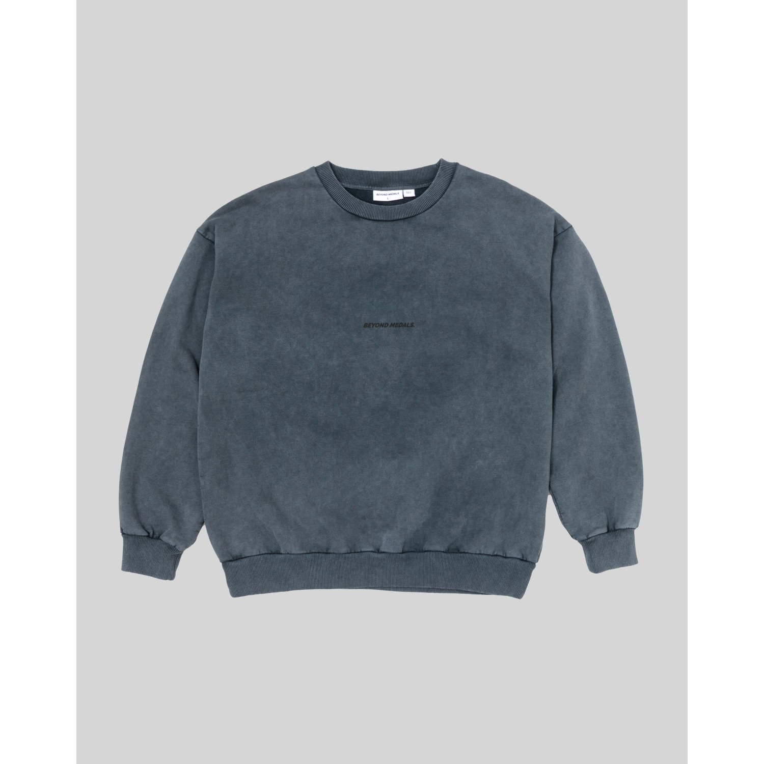 Pull oversize, col rond, bleu délavé, manches longues, tricot décontracté