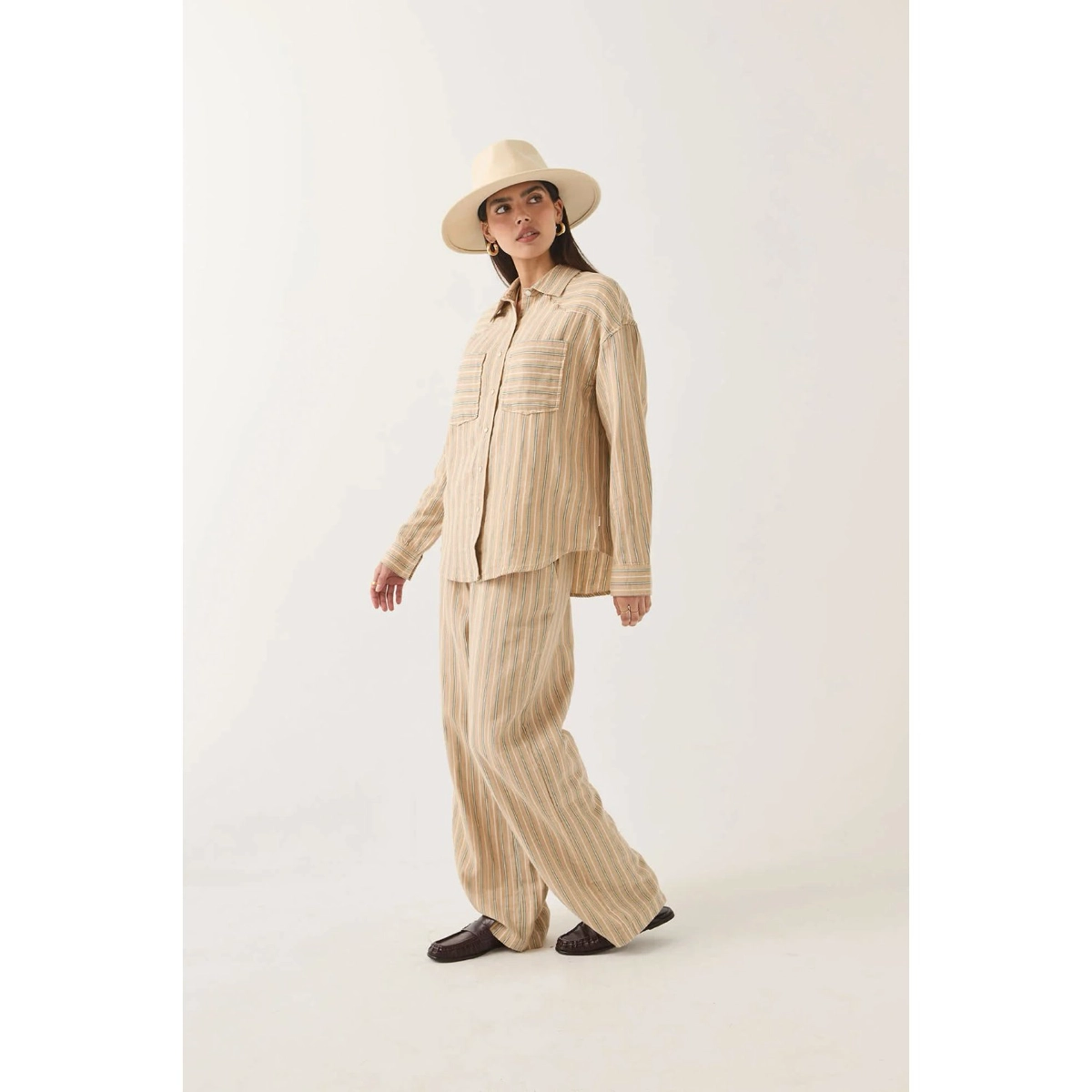 Strand?, Hemd, Hemdbluse, Gestreift, Beige, Loungeanzug